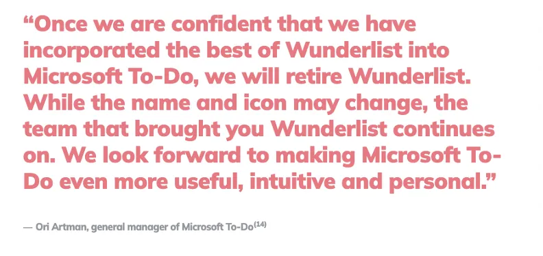 Quote about incorporating the best of Wunderlist into Microsoft To Do